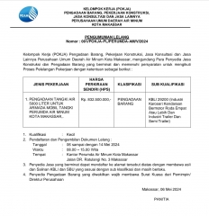 Pengumuman Lelang Nomor : 001/POKJA/-PL/PERUMDA-AM/V/2024